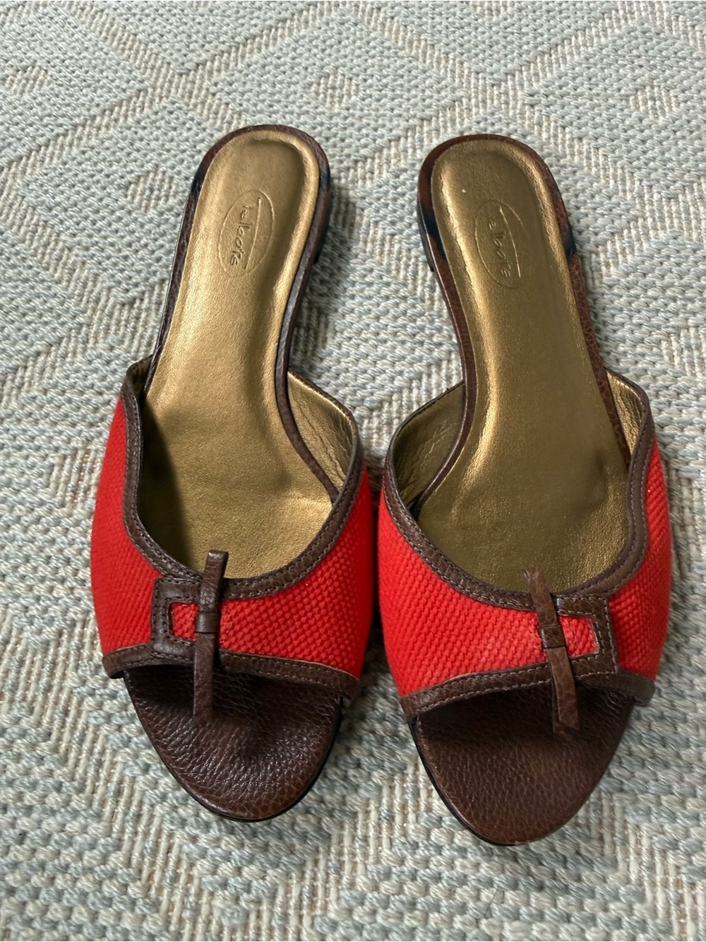 Talbots Red and Brown Open-Toe Slide Mules